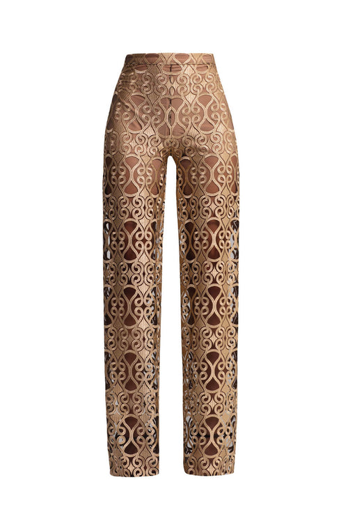 Elegant Gold-Black Lace Trousers